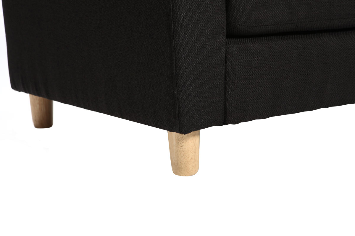 Canap d'angle rversible design noir pieds bois ALAMO