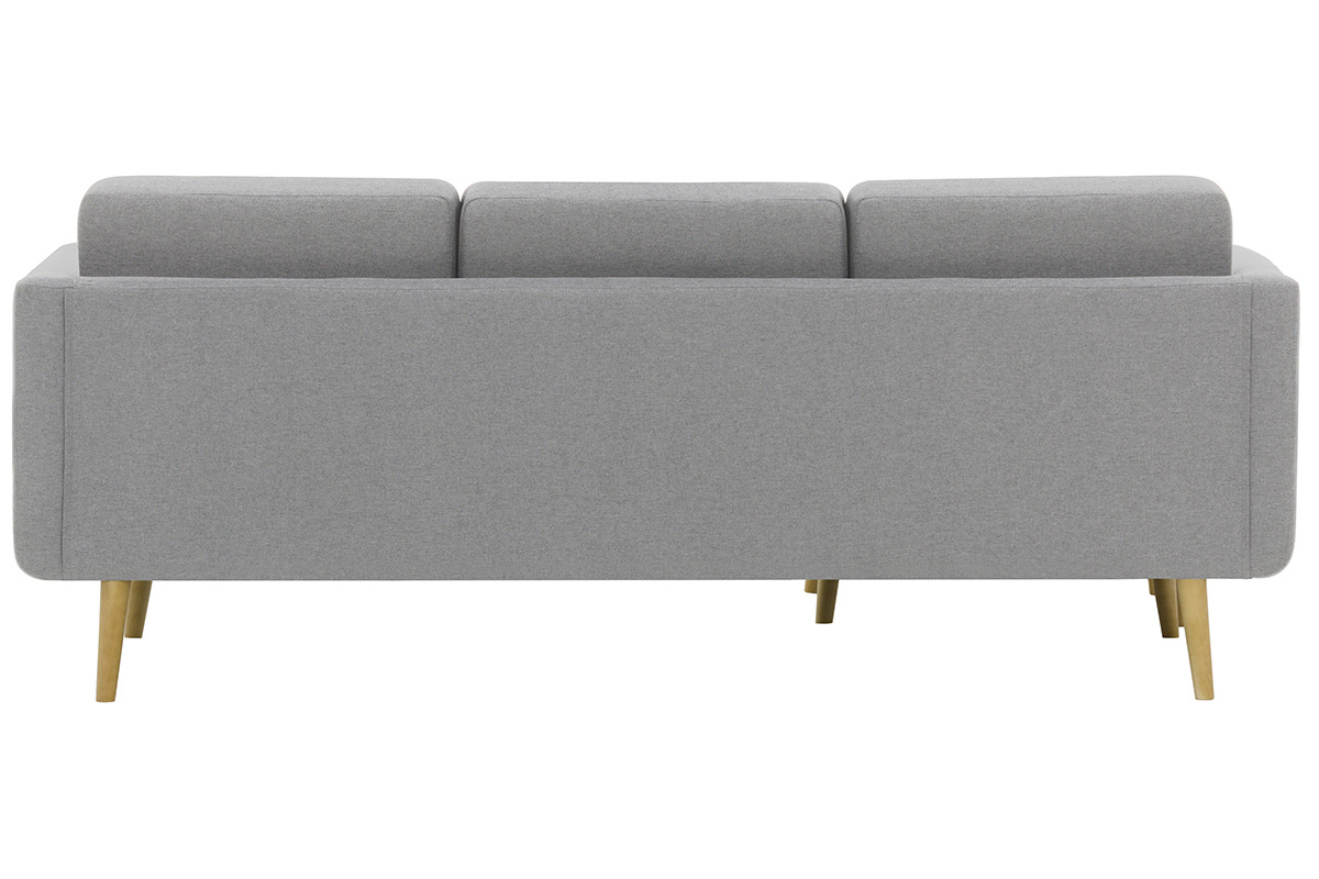 Canap� d'angle r�versible scandinave en tissu gris clair et bois ELFE