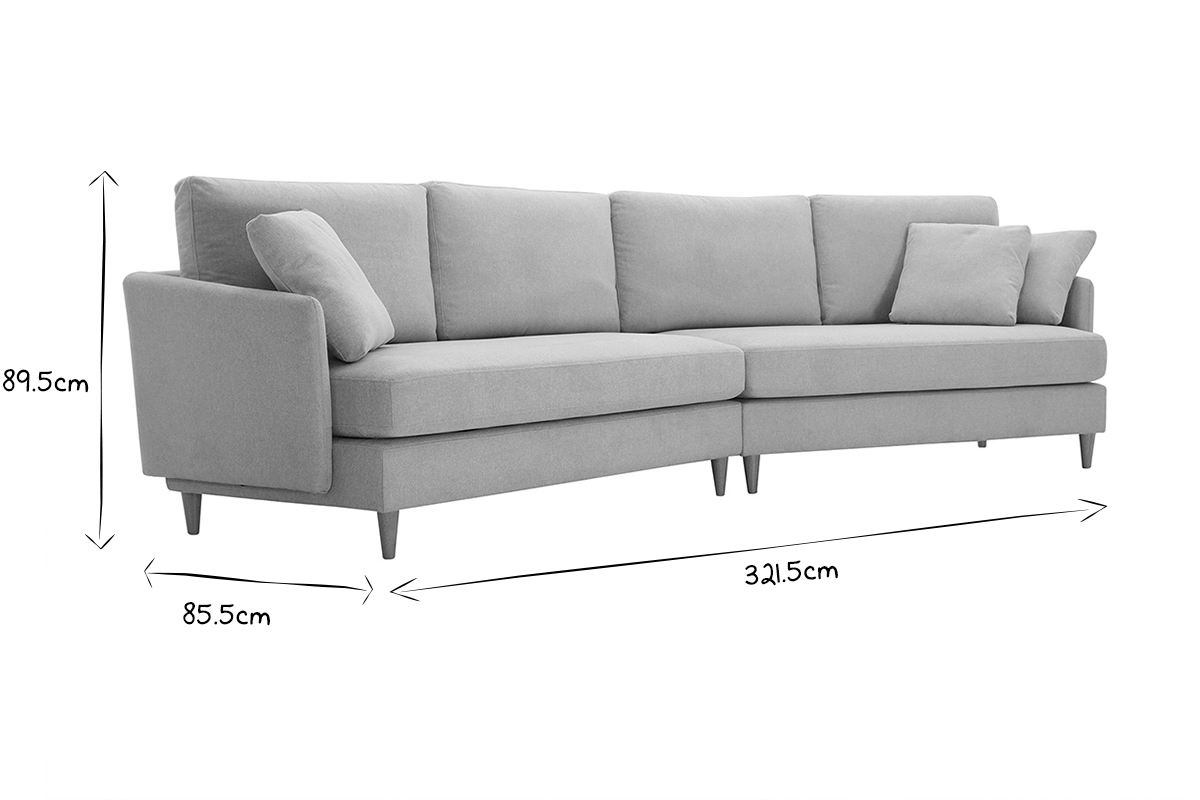 Canap� d'angle scandinave 5 places en tissu effet velours textur� beige et bois clair GROOVE