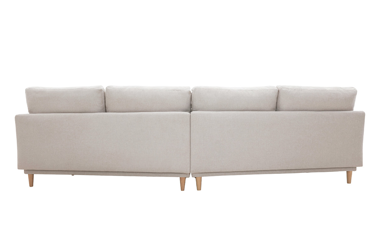 Canap� d'angle scandinave 5 places en tissu effet velours textur� beige et bois clair GROOVE