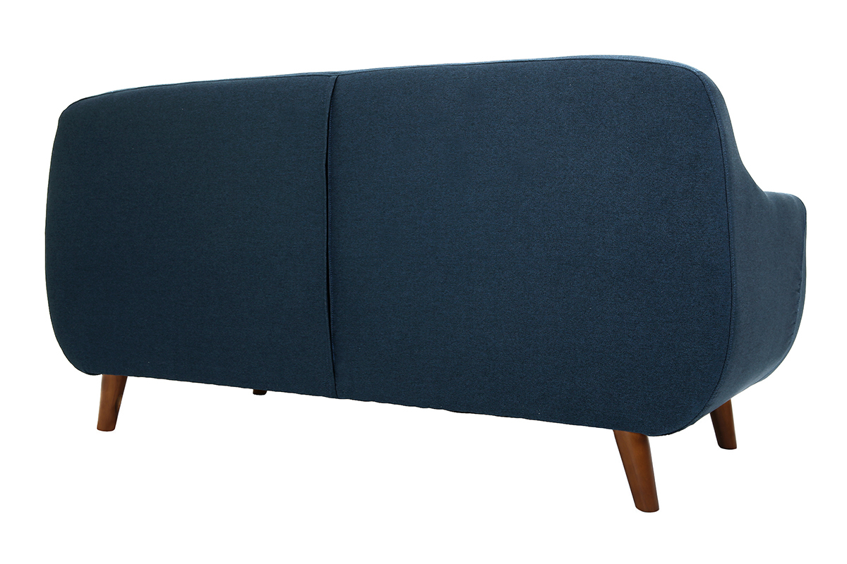 Canap dhoussable 3 places en tissu bleu fonc et bois fonc YNOK