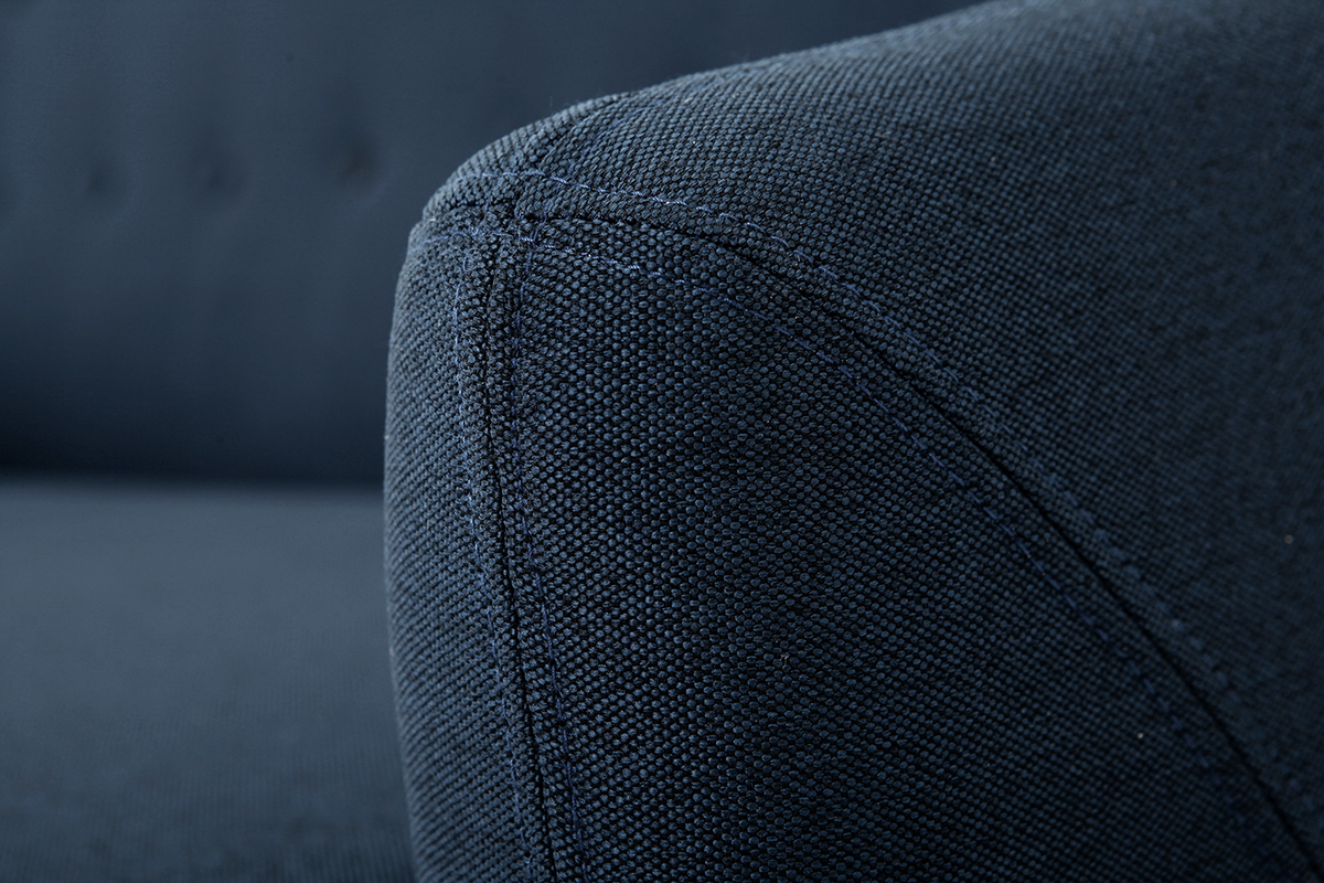 Canap dhoussable 3 places en tissu bleu fonc et bois fonc YNOK