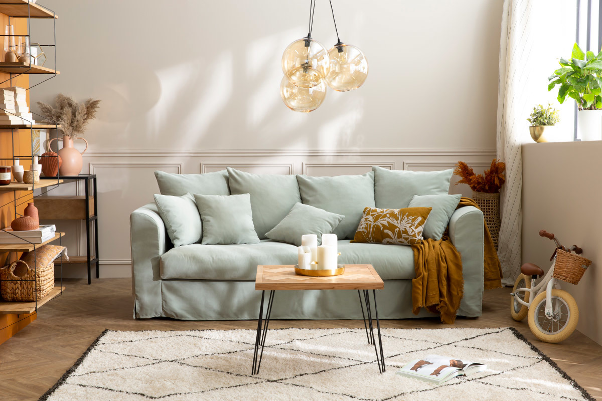 Canap� d�houssable 3 places en tissu coloris lin FEVER