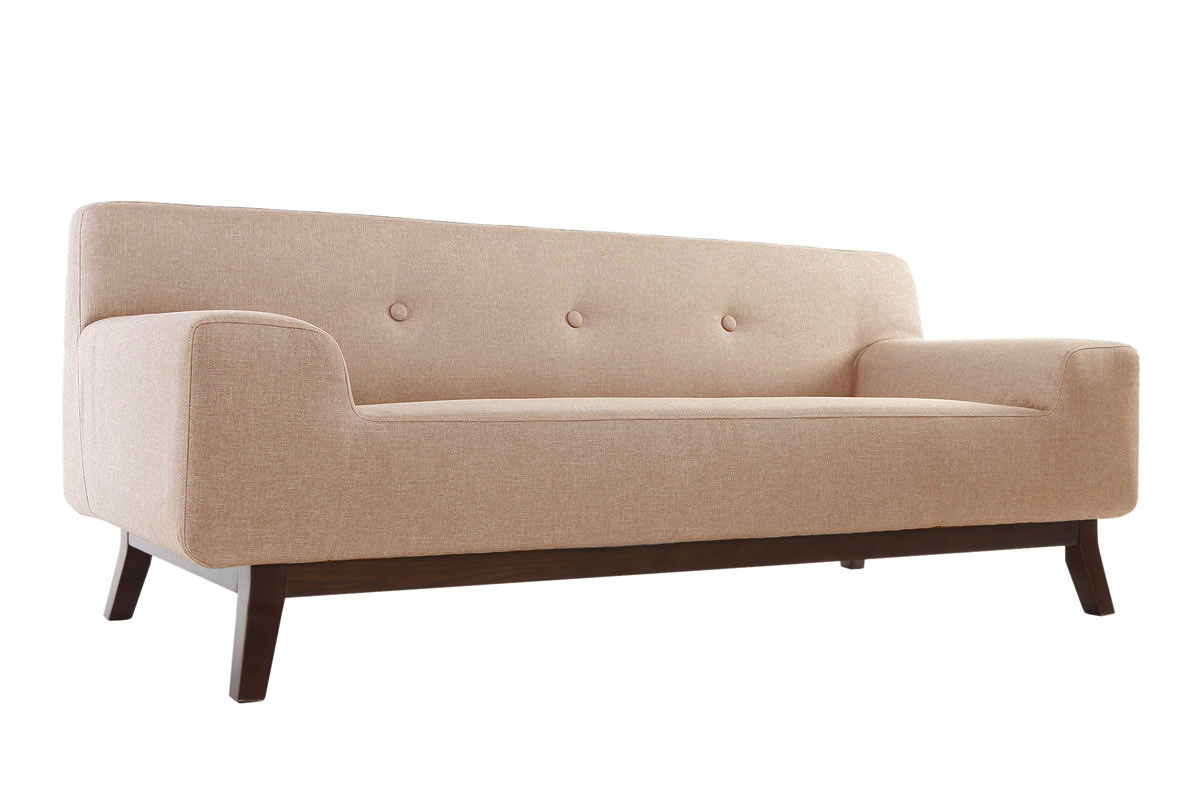 Canap� design 2-3 places beige et bois fonc� VILA