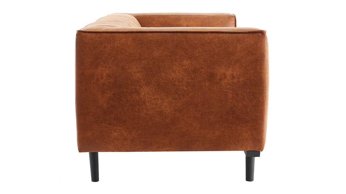 Canapé design 2-3 places en cuir aspect vieilli marron cognac MORRIS