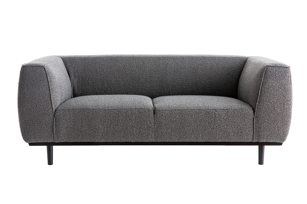 Canap� design 2-3 places en tissu effet laine boucl�e gris anthracite et bois noir MORRIS