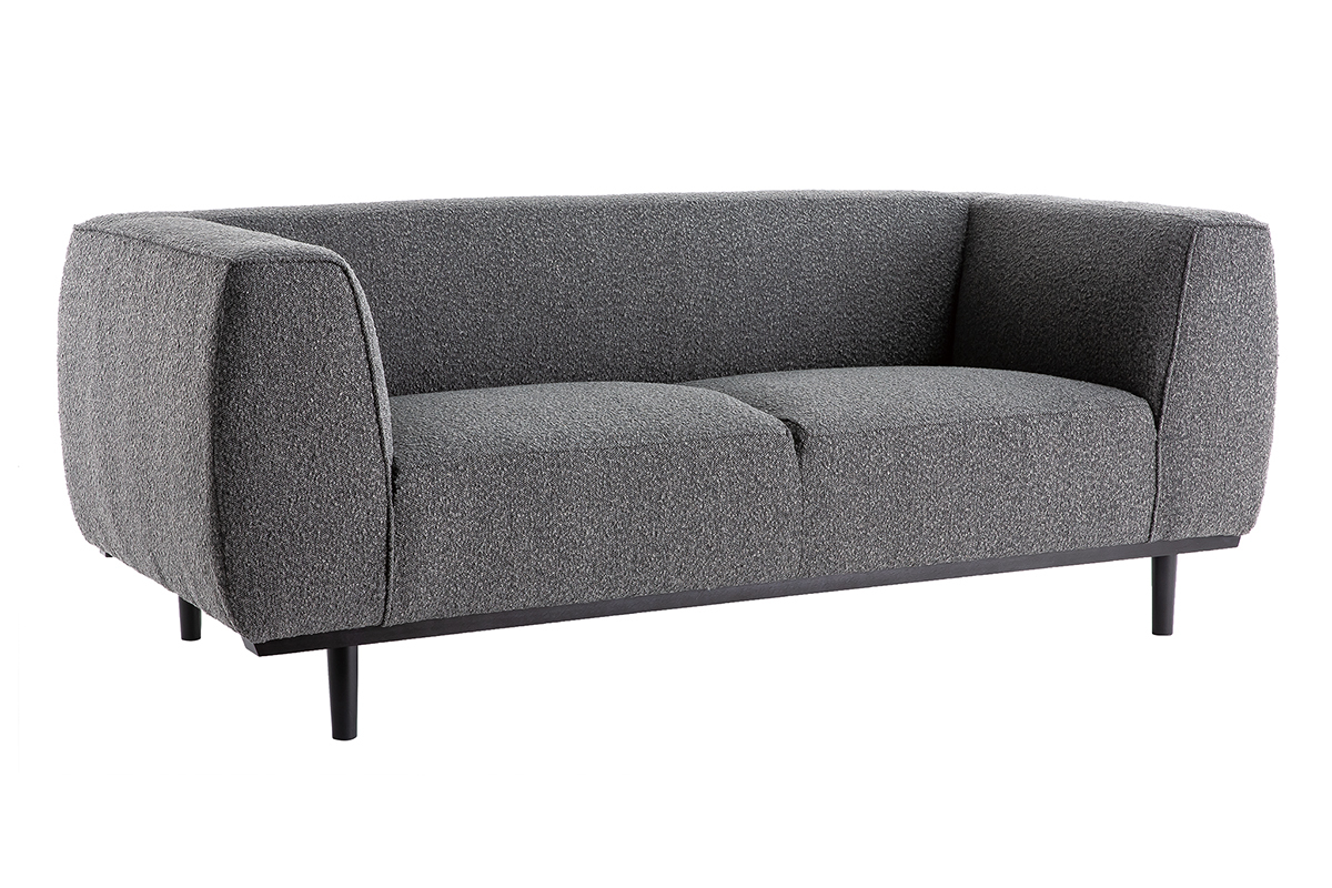 Canap� design 2-3 places en tissu effet laine boucl�e gris anthracite et bois noir MORRIS