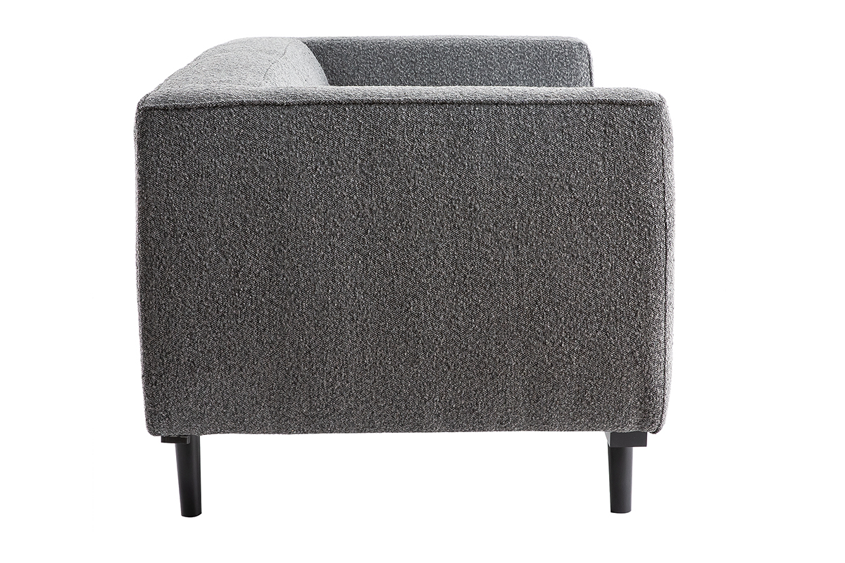 Canap� design 2-3 places en tissu effet laine boucl�e gris anthracite et bois noir MORRIS