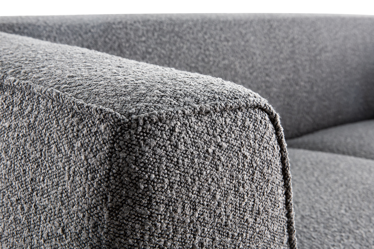 Canap� design 2-3 places en tissu effet laine boucl�e gris anthracite et bois noir MORRIS