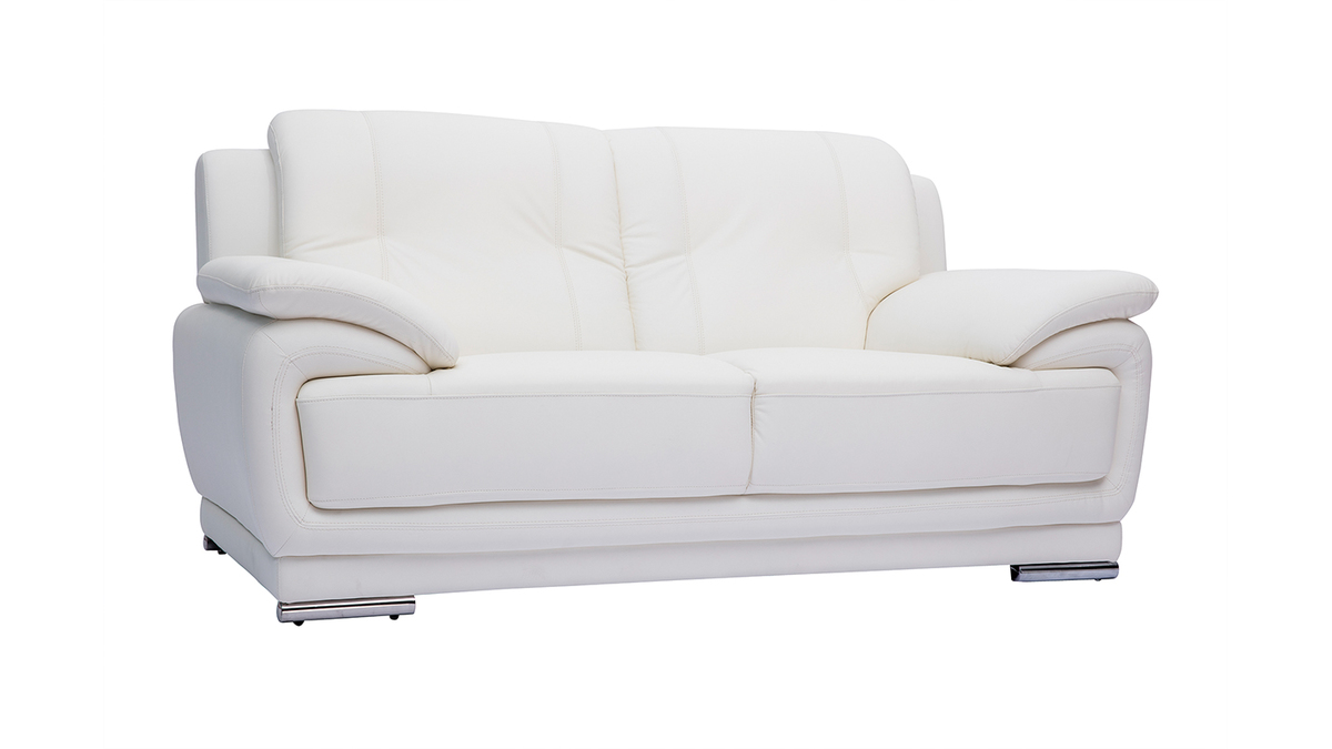 Canapé design 2 places en cuir blanc et acier chromé TAMARA