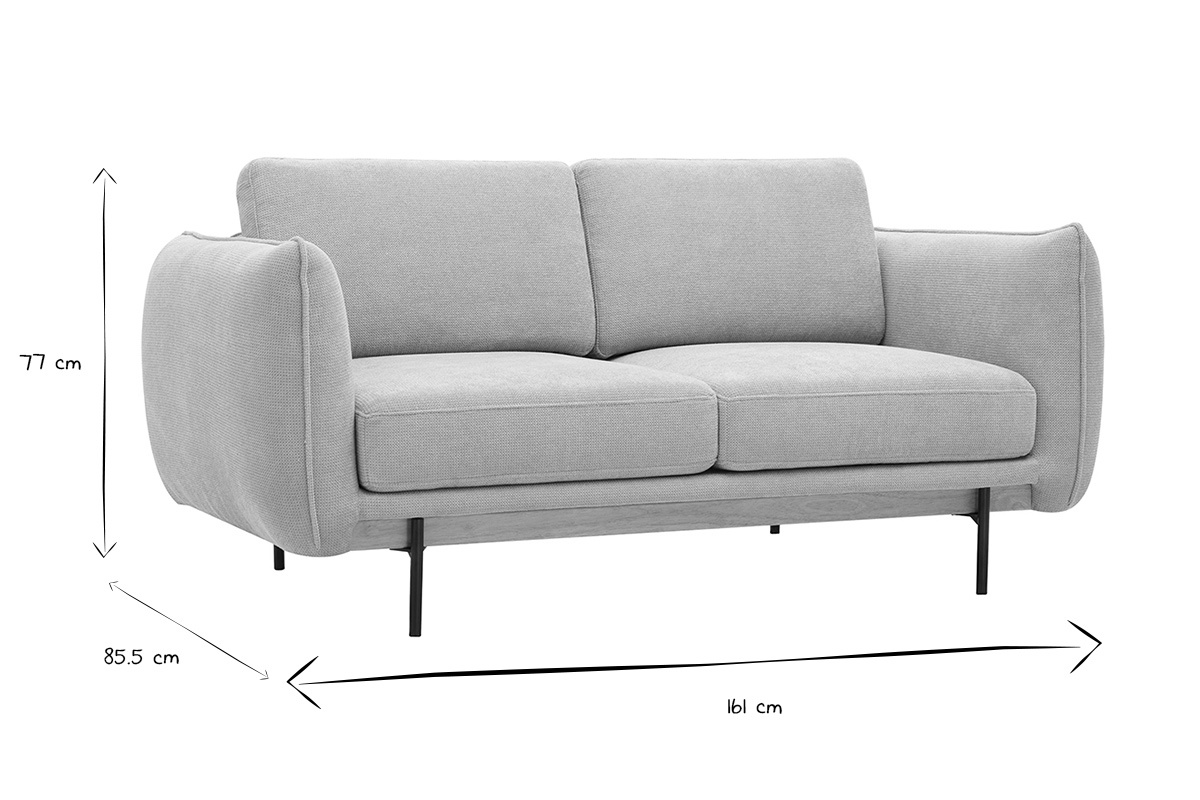 Dimensions du canap� design 2 places TODD : L161 x P85,5 x H77 cm en noir et blanc.