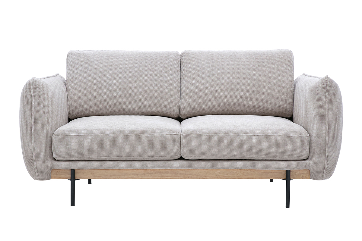 Canap� design 2 places en tissu chenille beige avec pieds en m�tal noir, vue de face