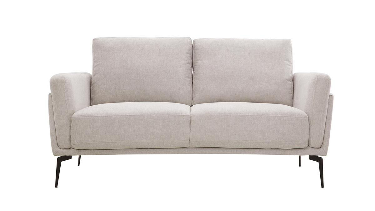 Canapé design 2 places en tissu effet velours texturé beige et métal noir MOSCO