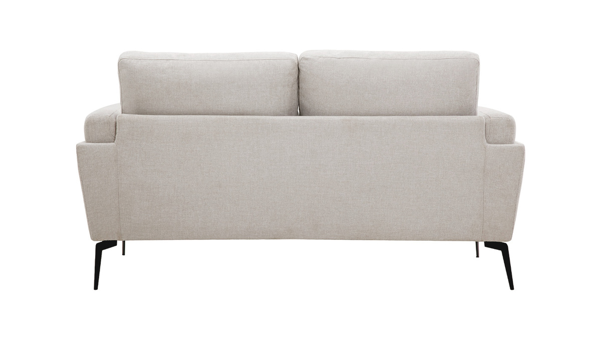 Canapé design 2 places en tissu effet velours texturé beige et métal noir MOSCO