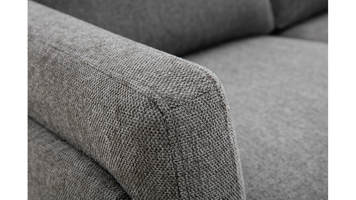 Canapé design 2 places en tissu effet velours texturé gris foncé et métal noir MOSCO