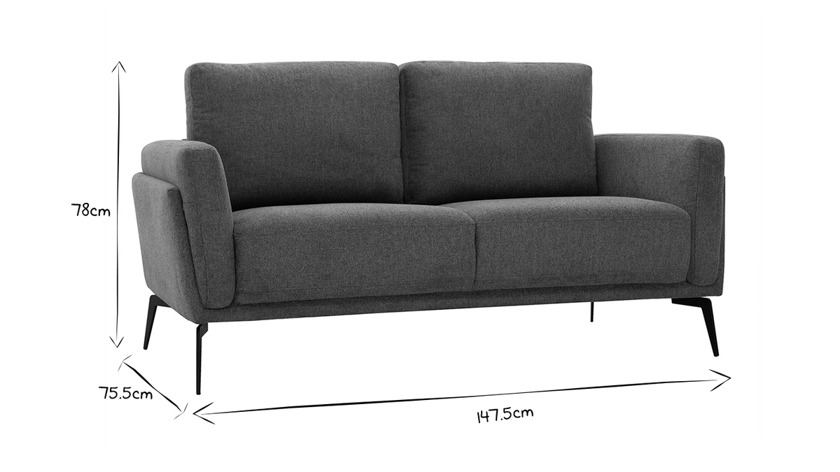 Canapé design 2 places en tissu effet velours texturé gris MOSCO