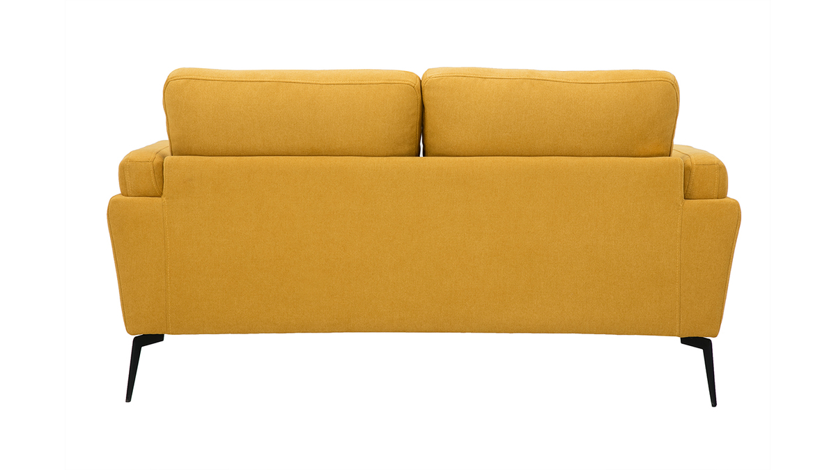 Canap design 2 places en tissu effet velours textur jaune moutarde et mtal noir MOSCO