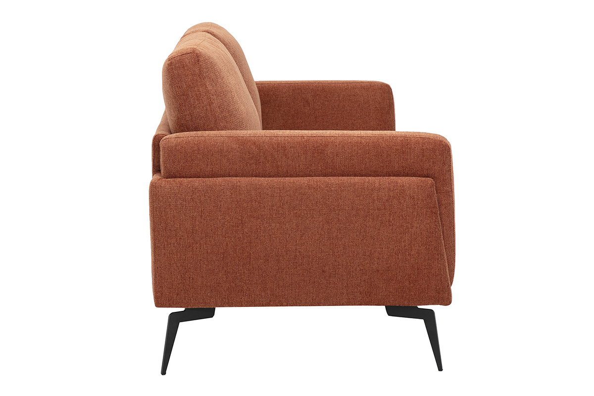Canap� design 2 places en tissu effet velours textur� terre br�l�e, vue de c�t�.