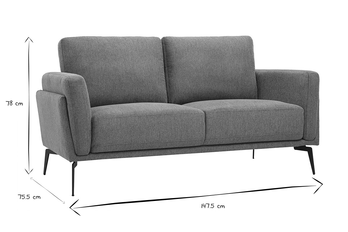 Dimensions du canap� design 2 places en noir et blanc, hauteur 78 cm, largeur 147,5 cm, profondeur 75,5 cm.