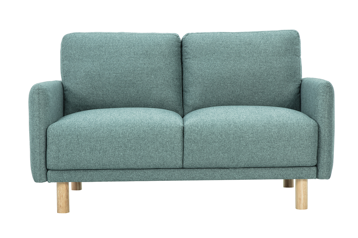 Canap� 2 places vert de gris, bois clair, vue de face.