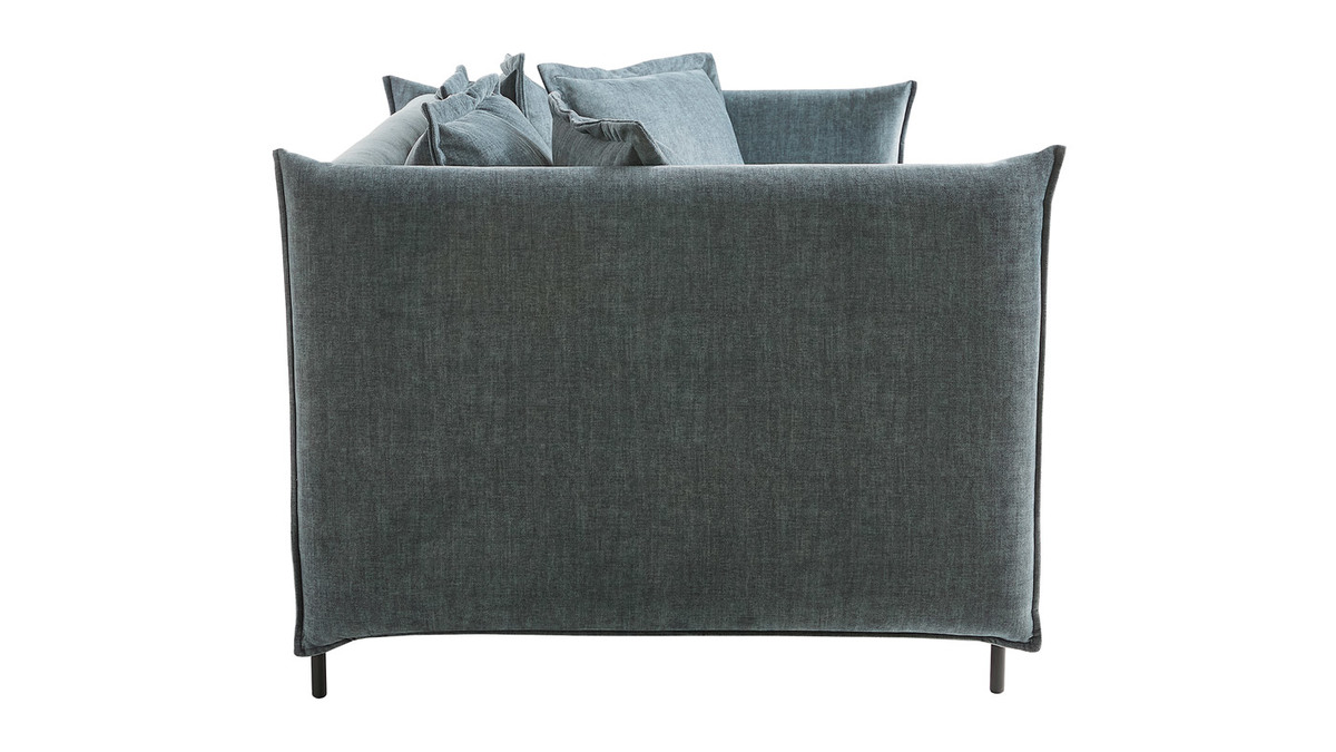 Canapé design 3-4 places en tissu velours bleu gris et métal noir ALMAR