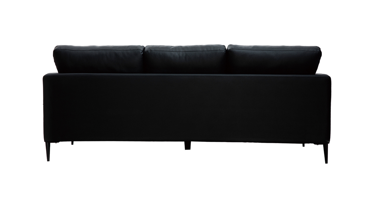 Canapé design 3 places cuir noir et métal noir JOPLIN