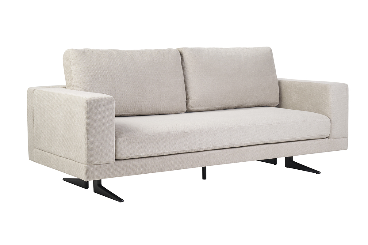 Canap design 3 places en tissu chenille beige et mtal noir LENNON