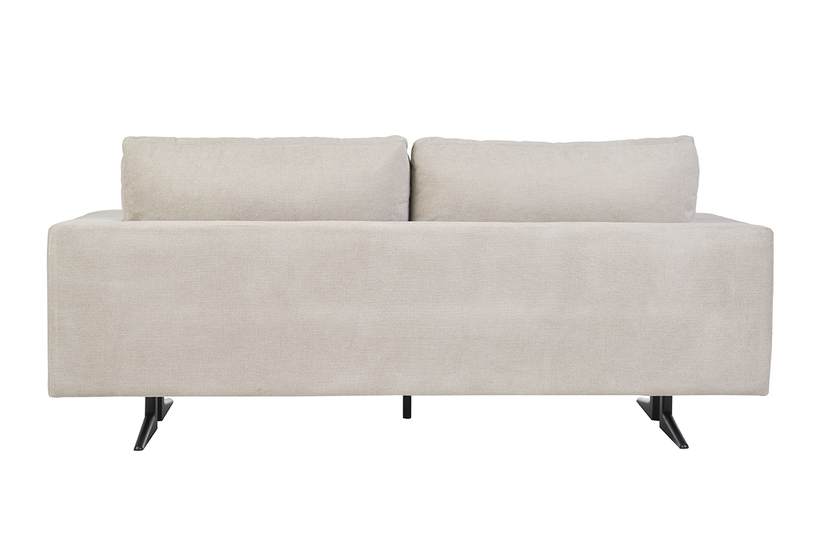 Canap design 3 places en tissu chenille beige et mtal noir LENNON