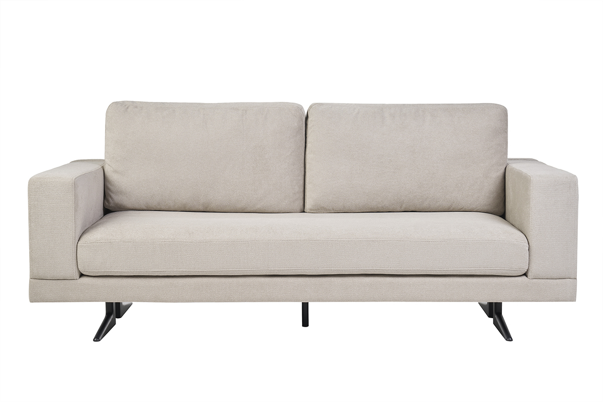 Canap design 3 places en tissu chenille beige et mtal noir LENNON