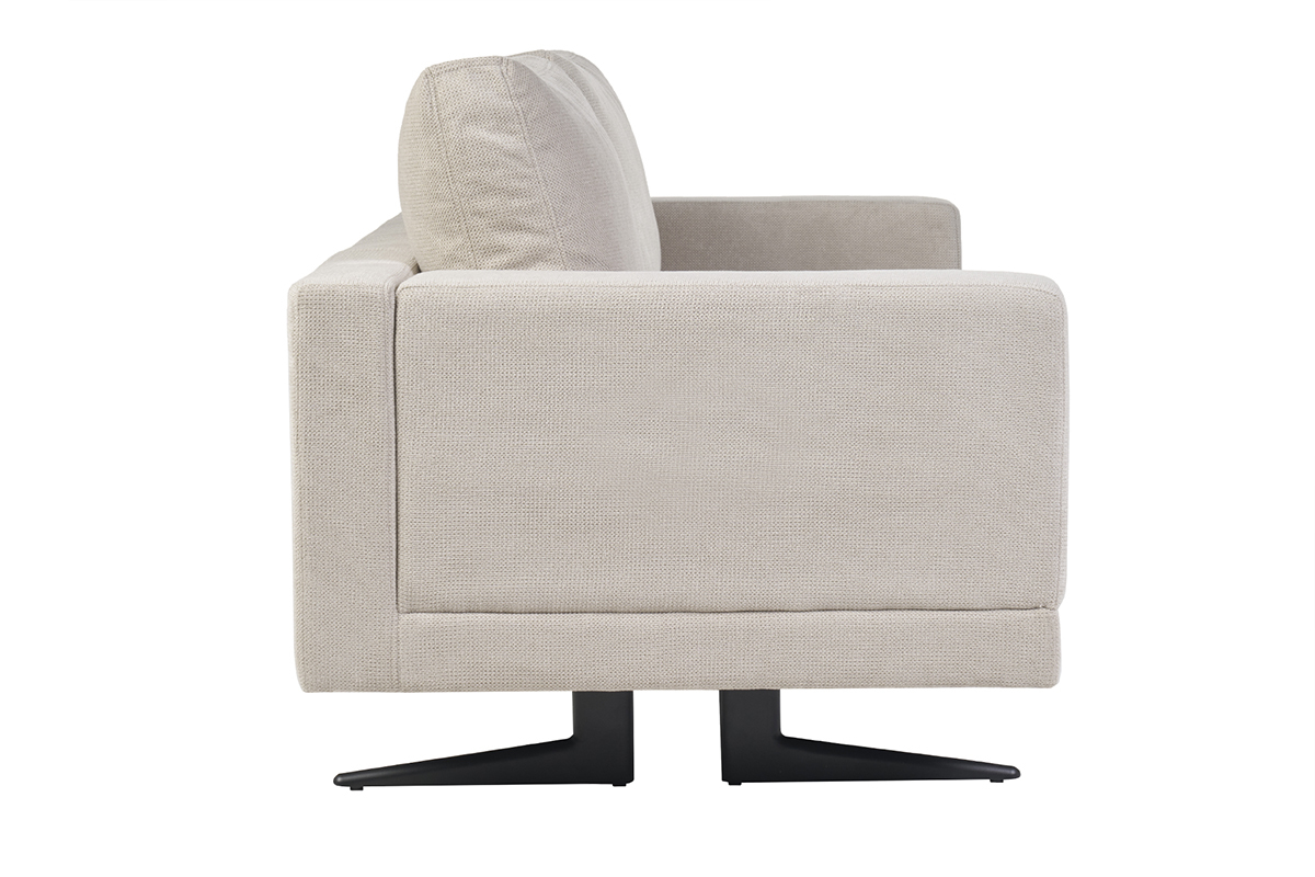 Canap design 3 places en tissu chenille beige et mtal noir LENNON