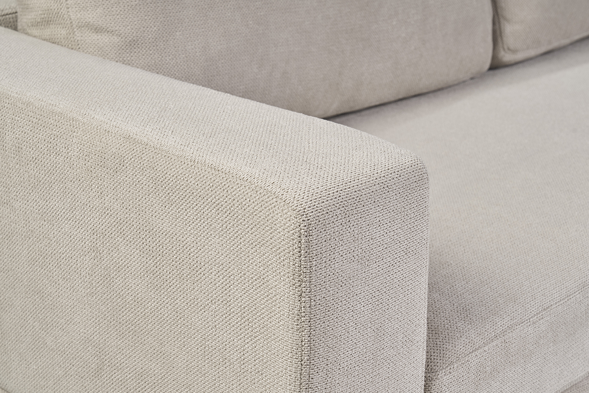 Canap design 3 places en tissu chenille beige et mtal noir LENNON