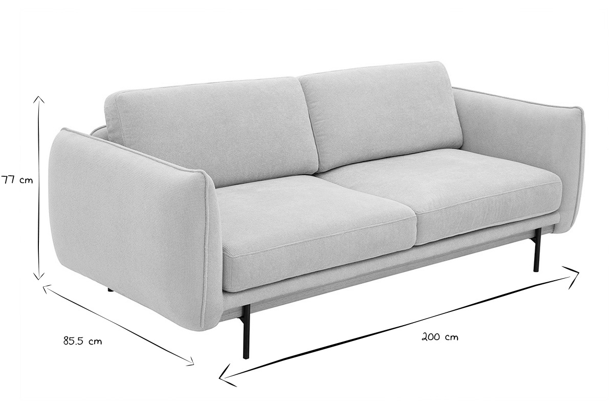 Canap 3 places TODD en noir et blanc avec dimensions L200 x P85,5 x H77 cm.