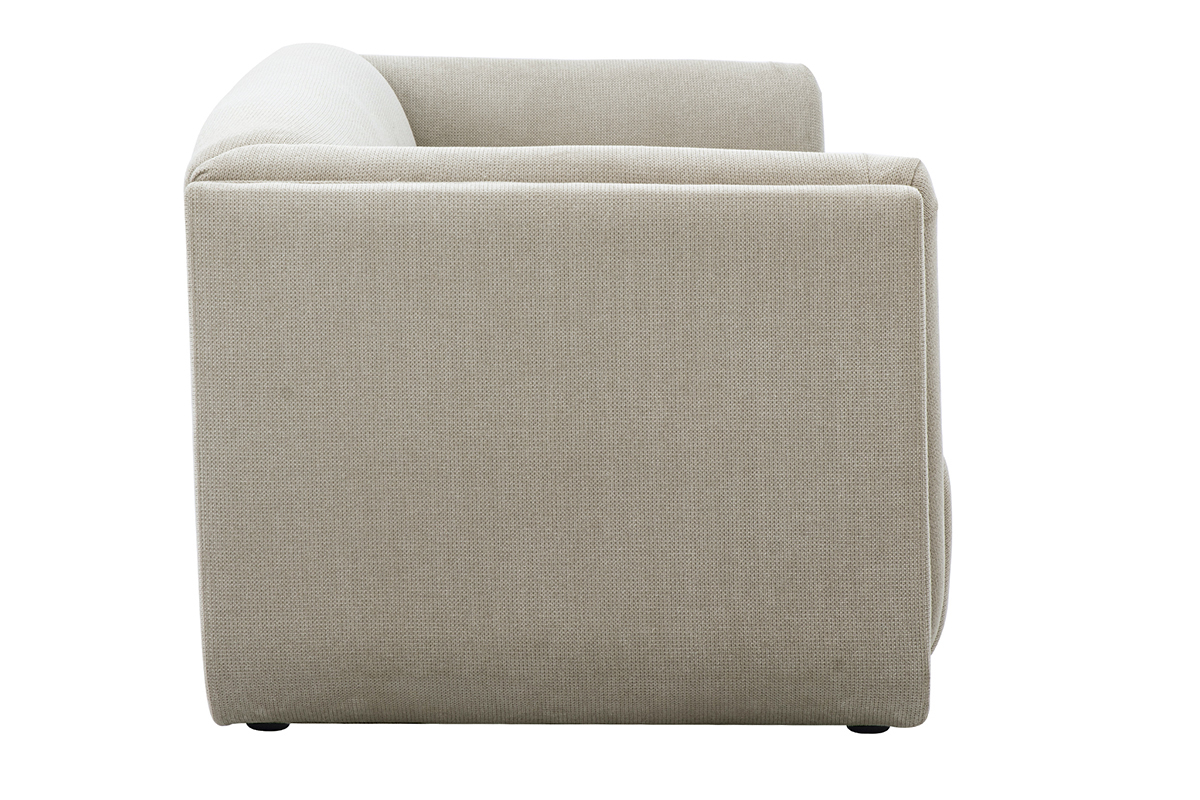 Canap 3 places HOSBO en tissu velours beige, vue de ct.