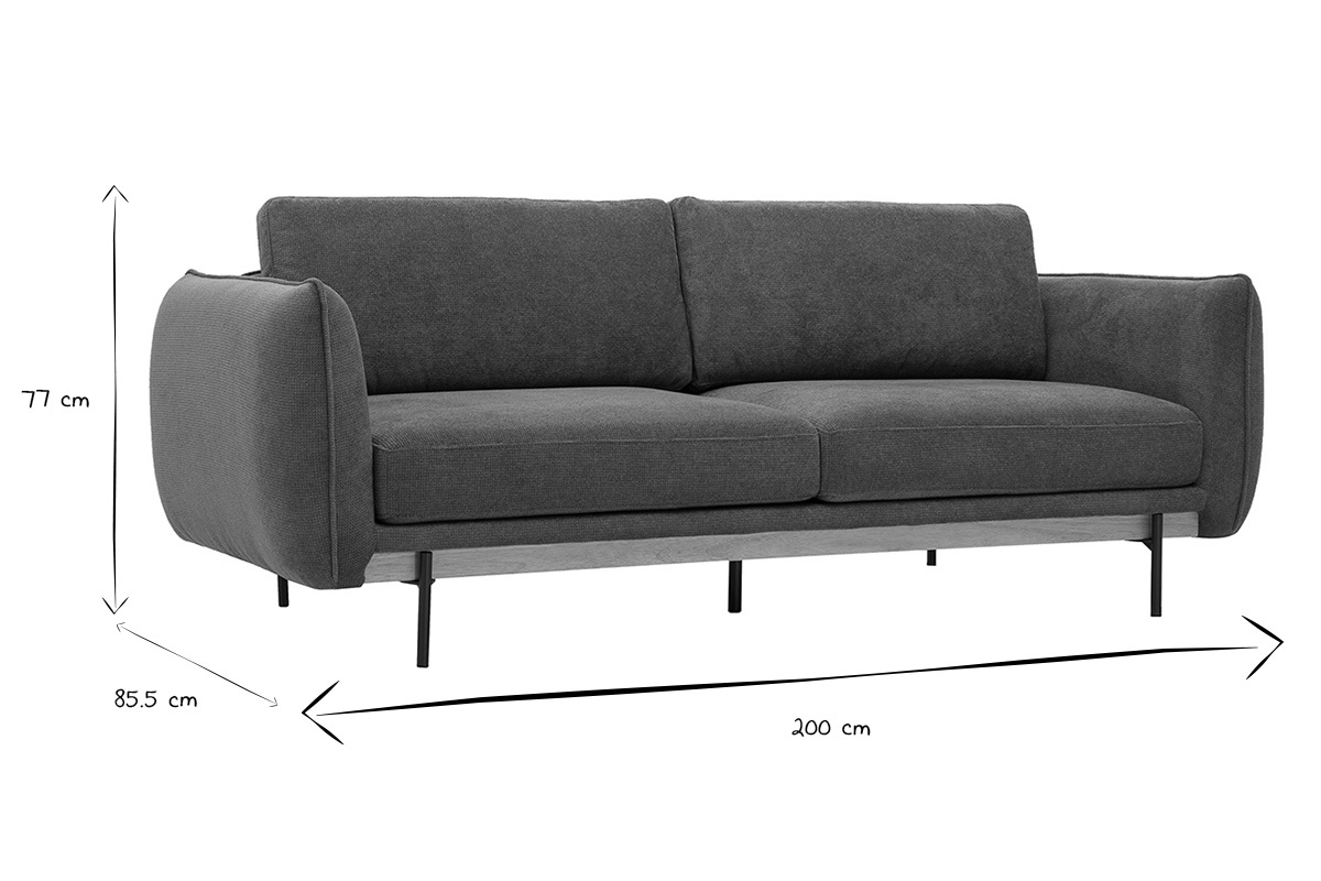 Dimensions du canap� design 3 places TODD en noir et blanc : L200 x P85,5 x H77 cm.