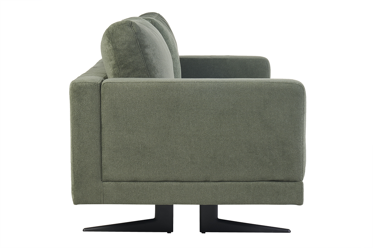 Canap design 3 places en tissu chenille vert kaki et mtal noir LENNON