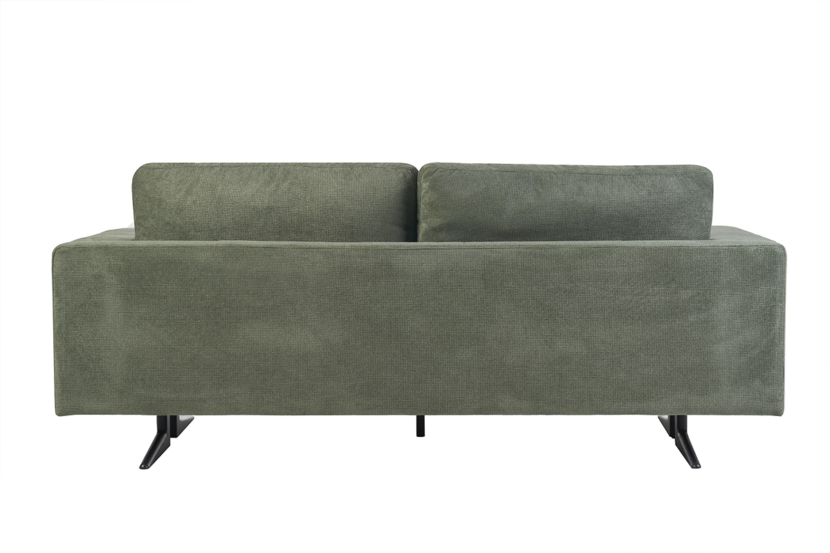 Canap design 3 places en tissu chenille vert kaki et mtal noir LENNON