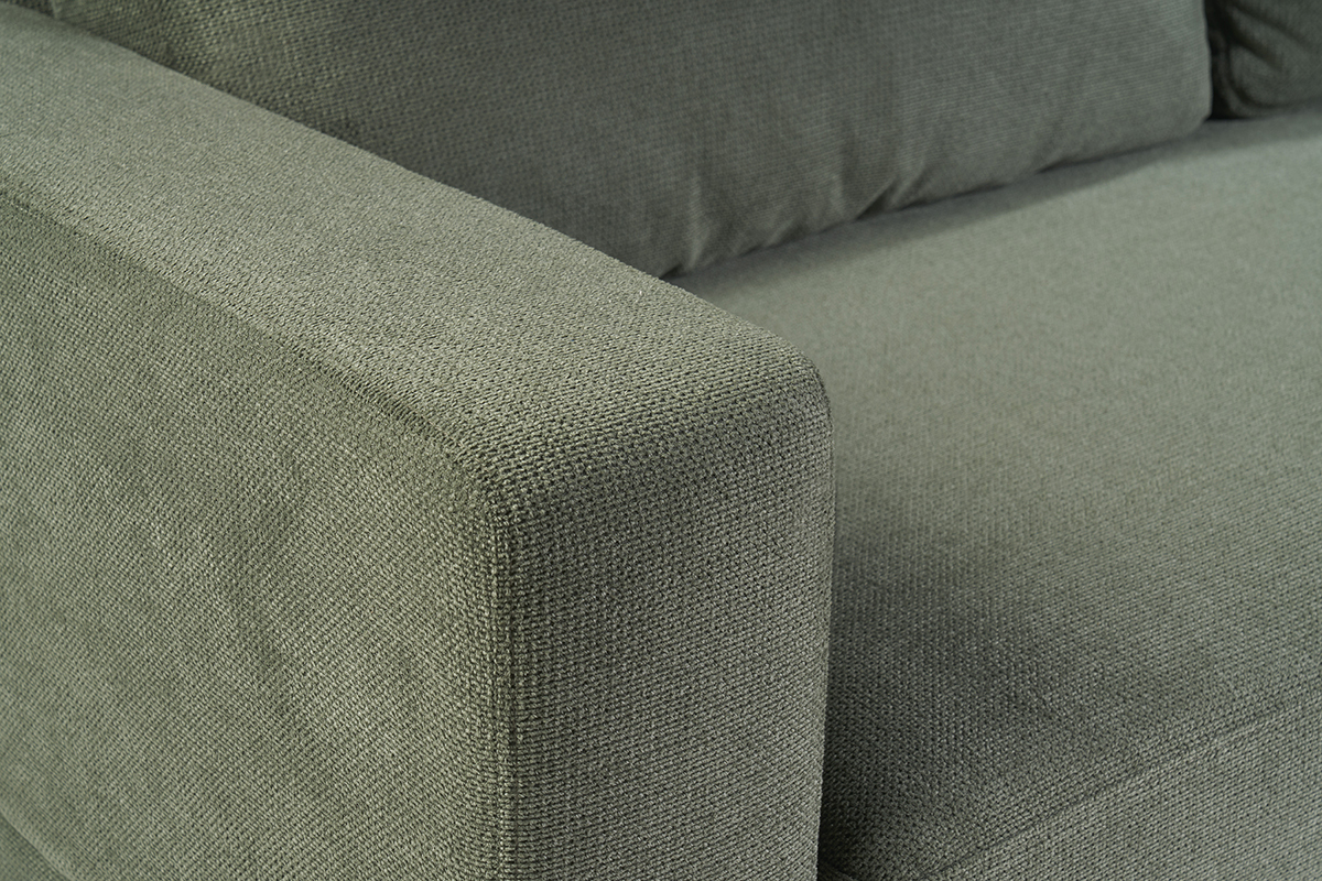 Canap design 3 places en tissu chenille vert kaki et mtal noir LENNON