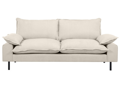 Canapé design 3 places en tissu effet velours beige et métal noir DORY