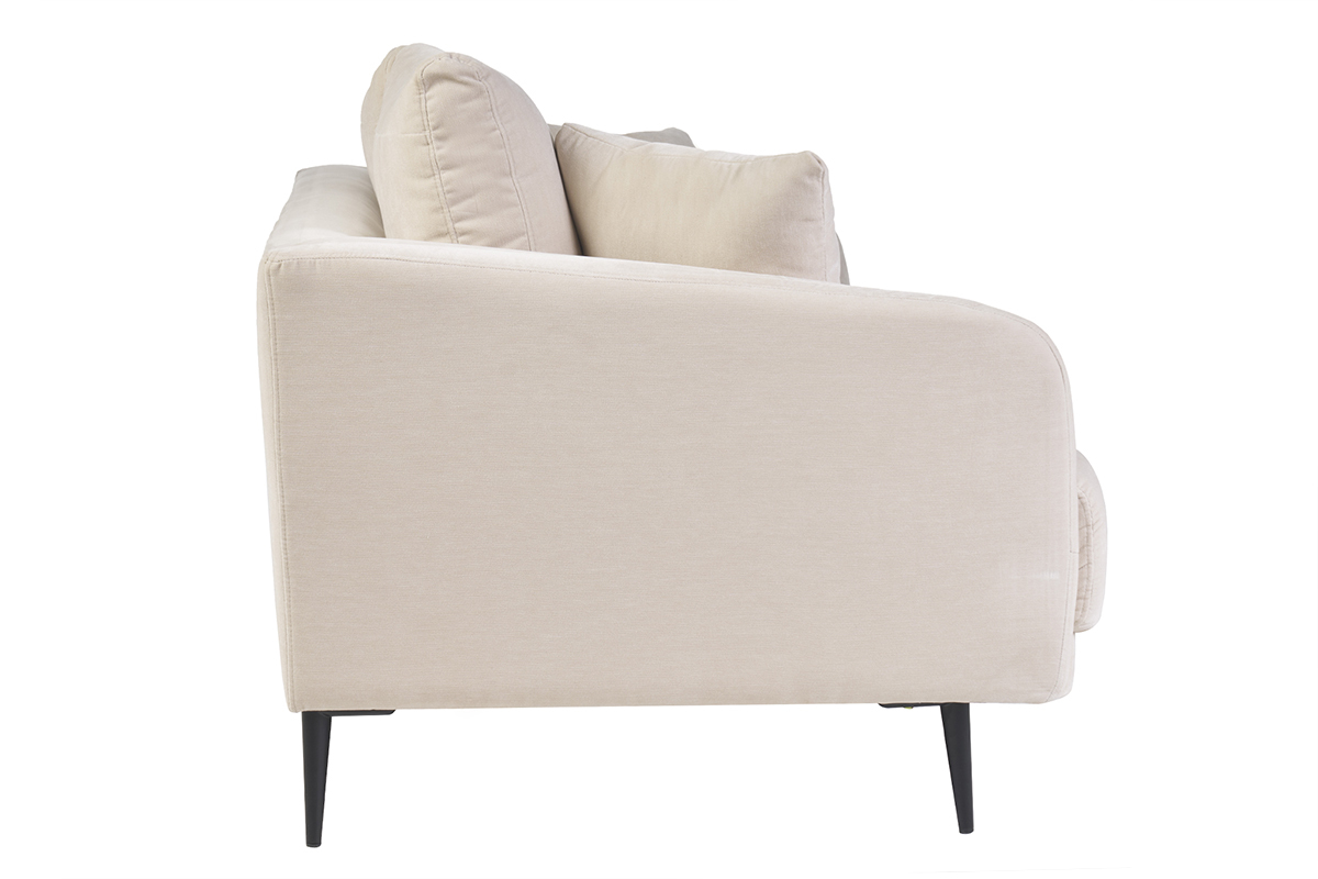 Canap design 3 places en tissu effet velours beige et mtal noir JERRY