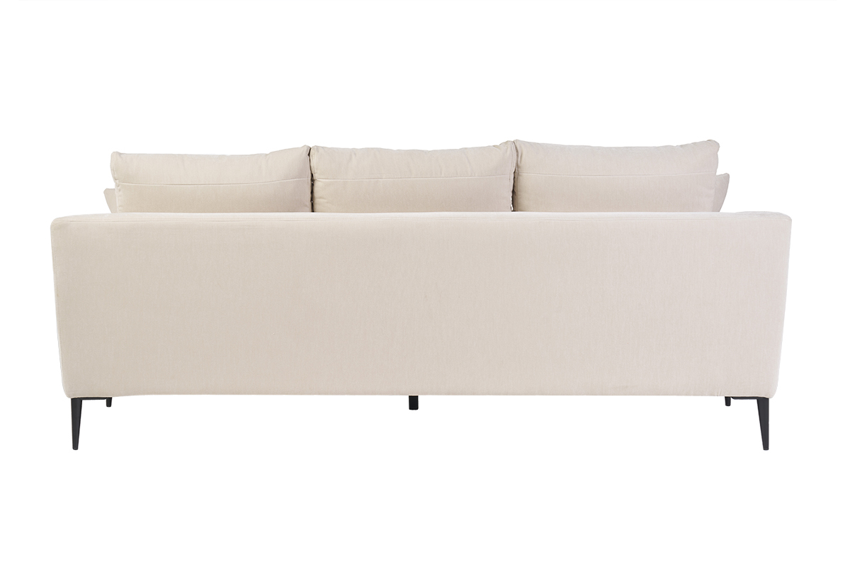 Canap design 3 places en tissu effet velours beige et mtal noir JERRY