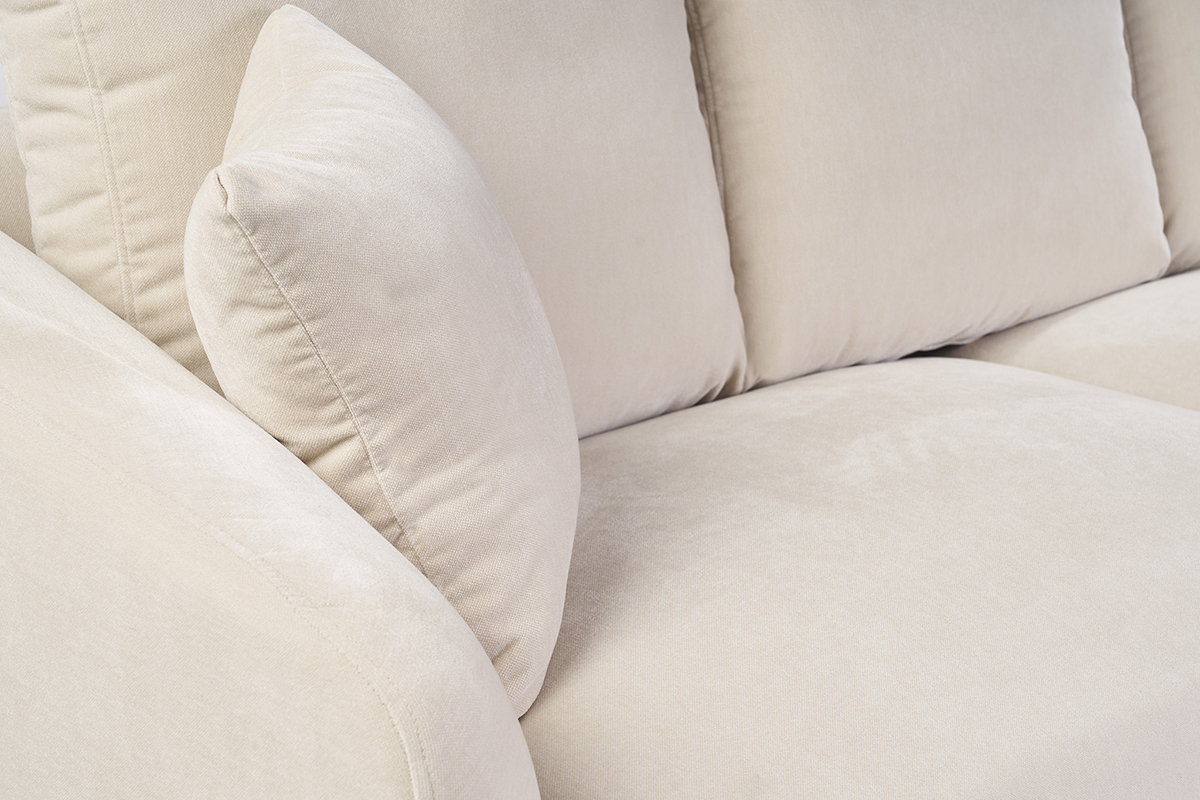 Canap design 3 places en tissu effet velours beige et mtal noir JERRY