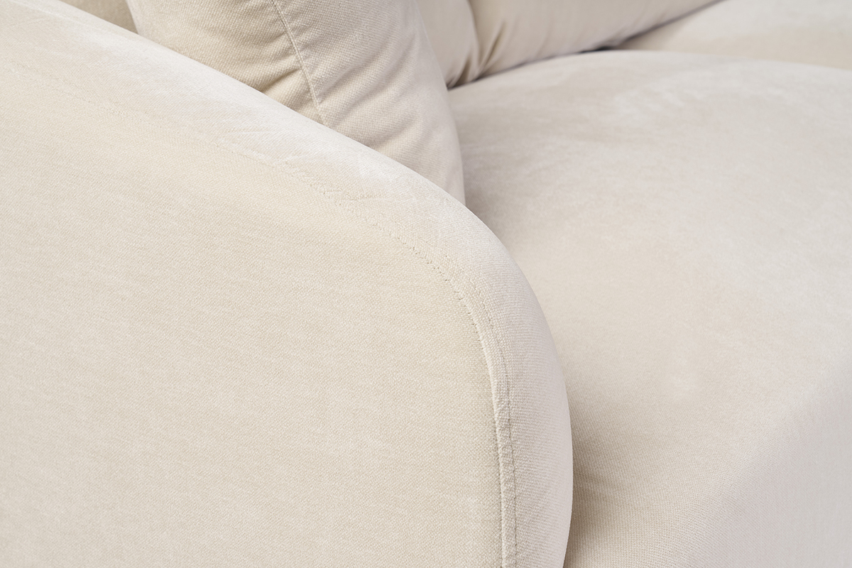 Canap design 3 places en tissu effet velours beige et mtal noir JERRY