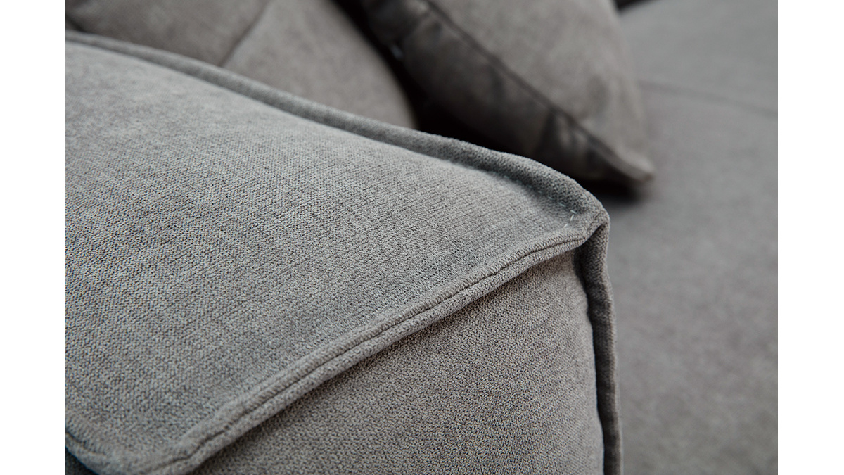 Canapé design 3 places en tissu effet velours gris et bois noir COBAIN