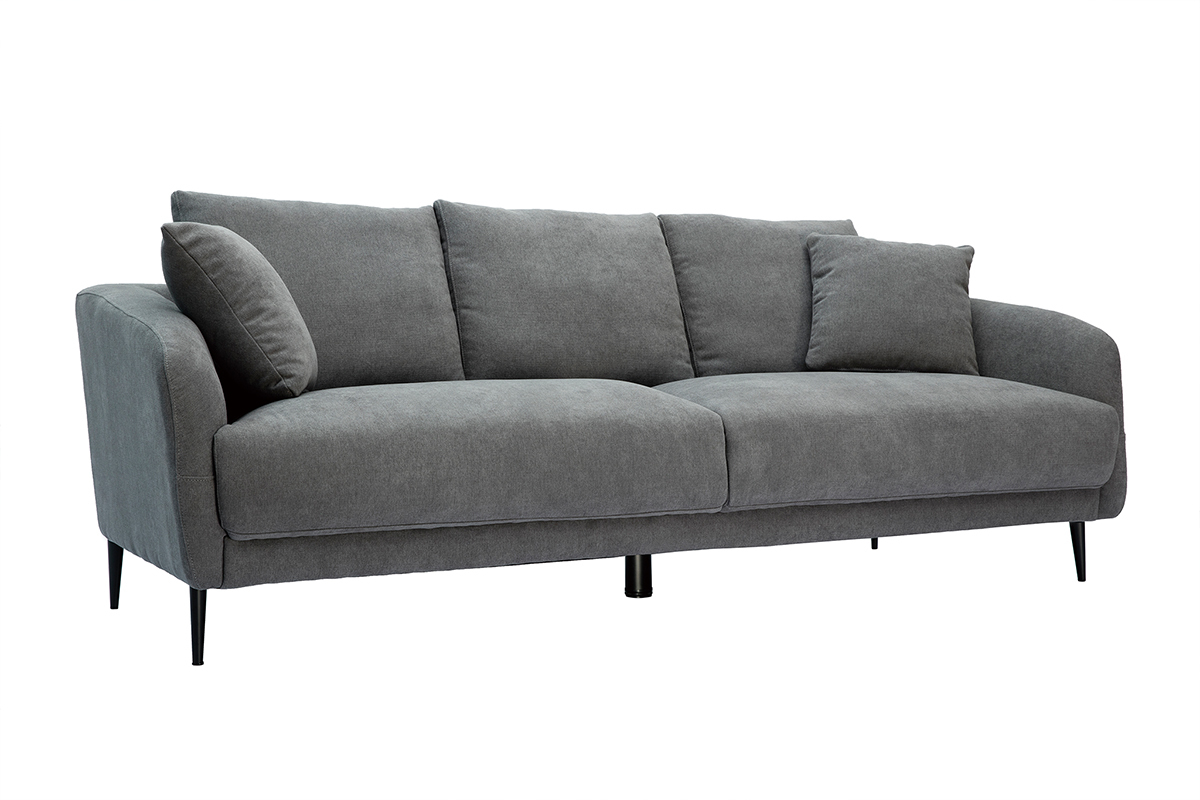 Canap design 3 places en tissu effet velours gris et mtal noir JERRY
