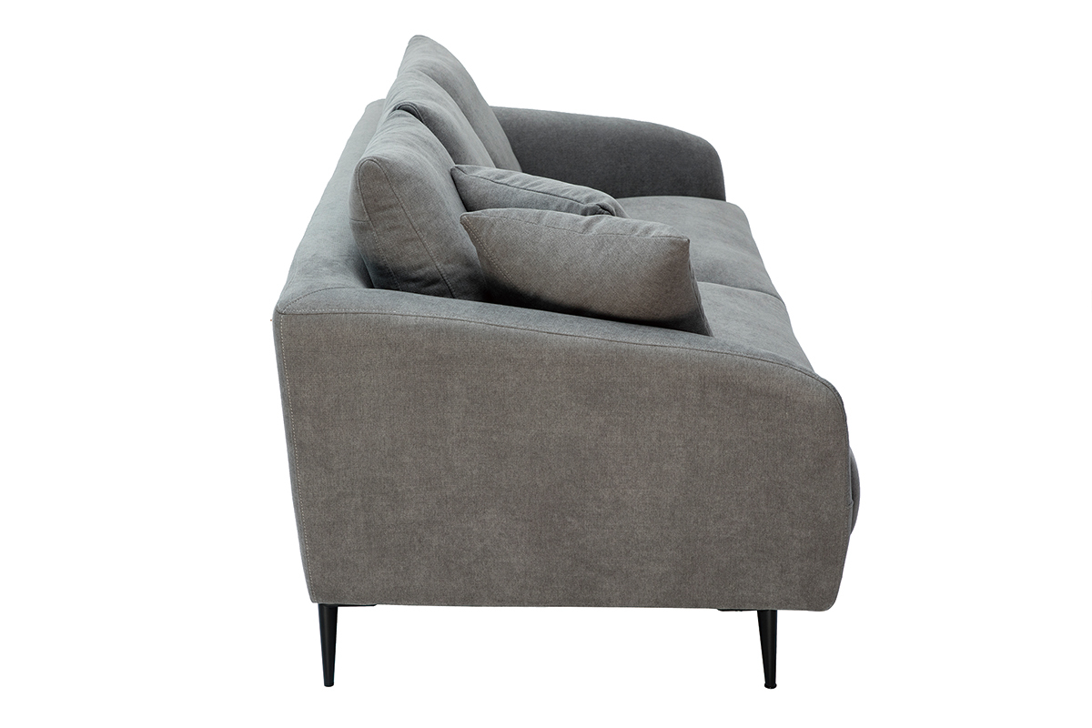 Canap design 3 places en tissu effet velours gris et mtal noir JERRY