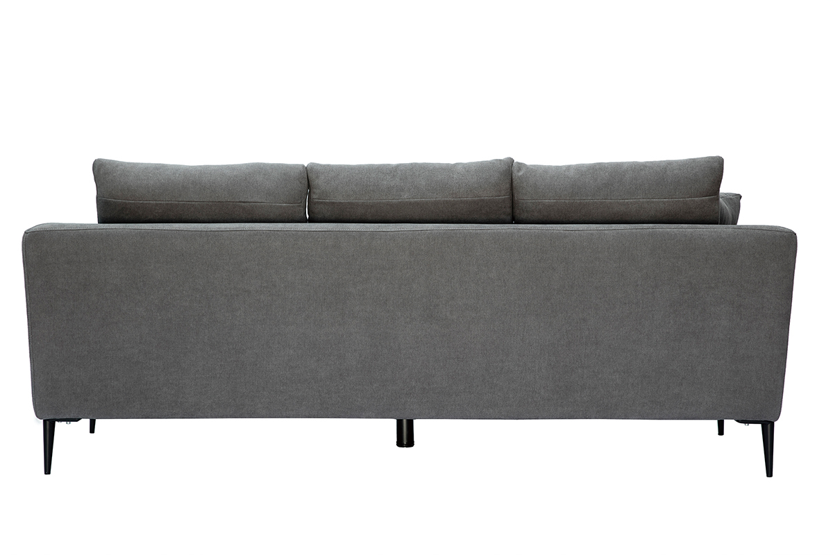 Canap design 3 places en tissu effet velours gris et mtal noir JERRY