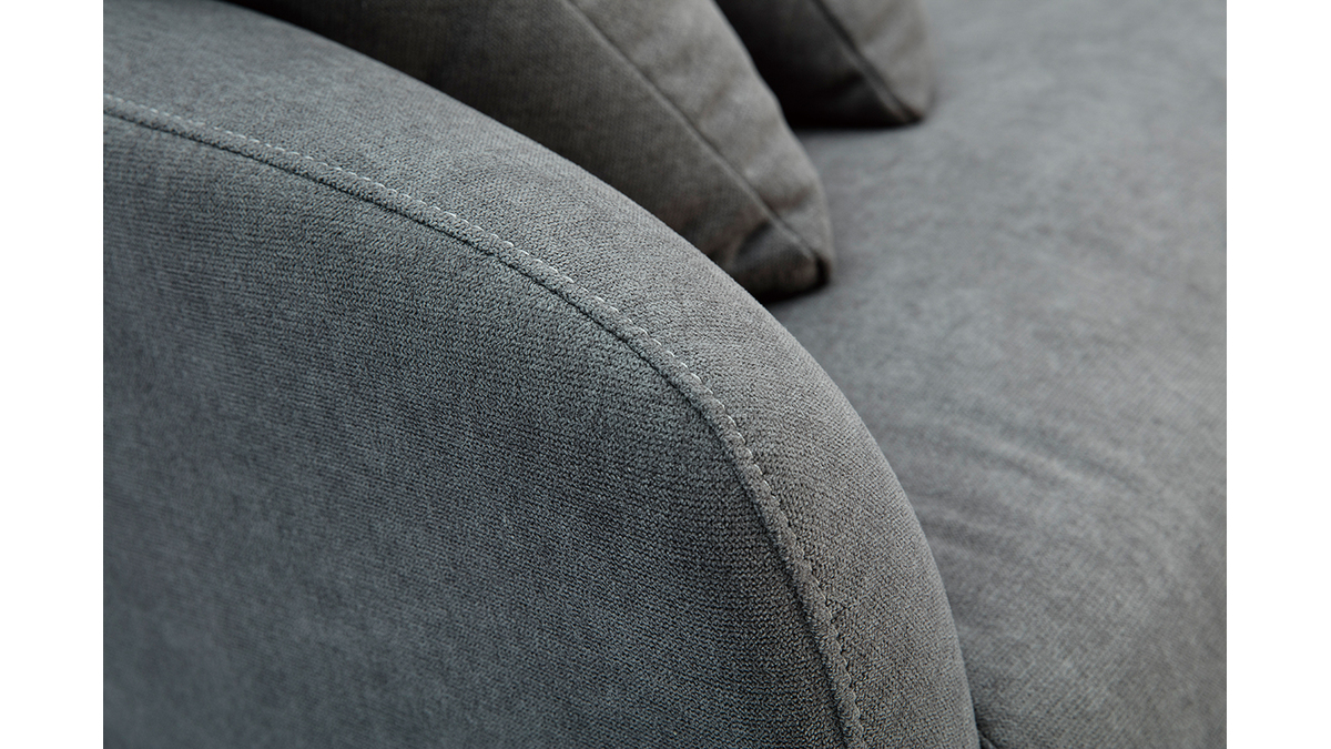 Canapé design 3 places en tissu effet velours gris et métal noir JERRY