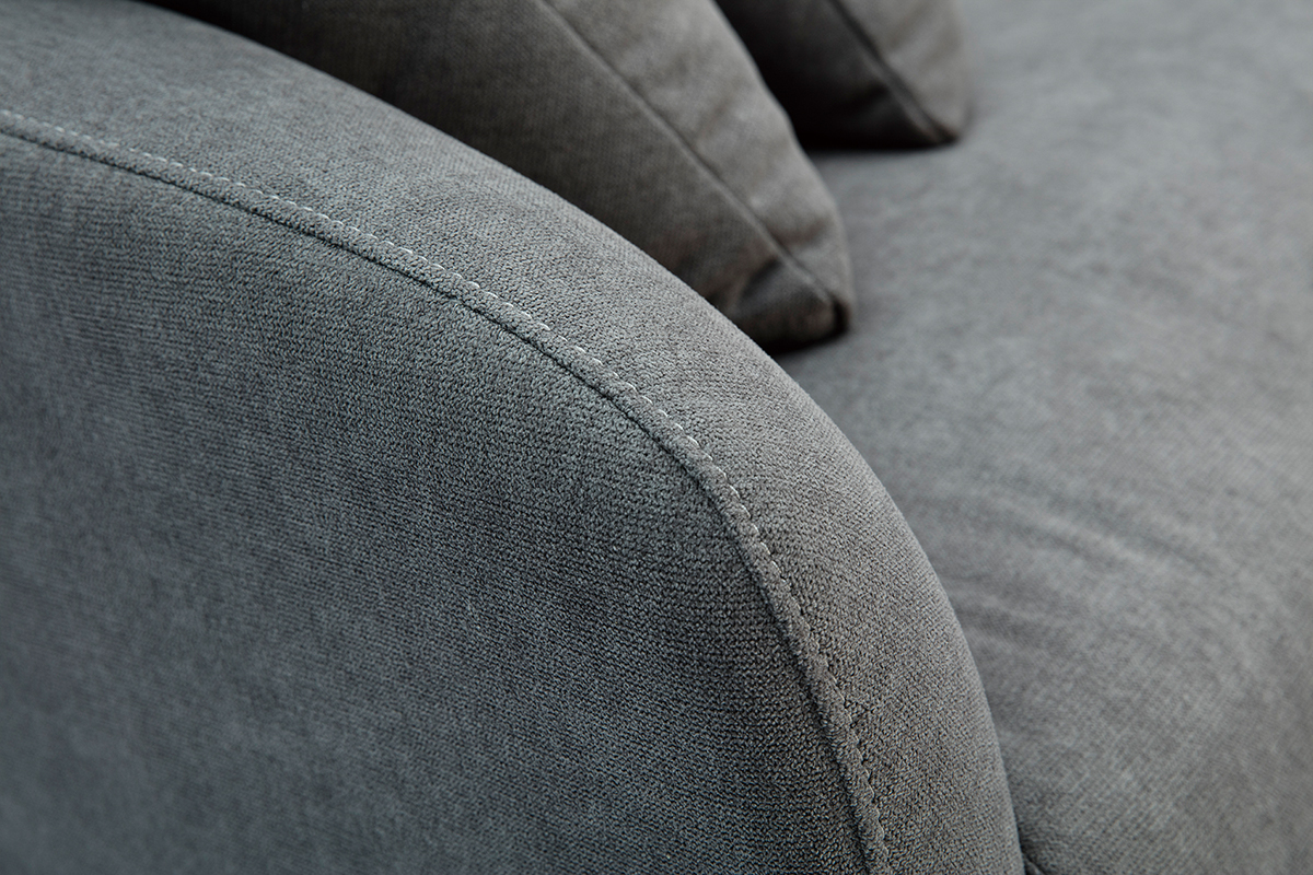 Canap design 3 places en tissu effet velours gris et mtal noir JERRY