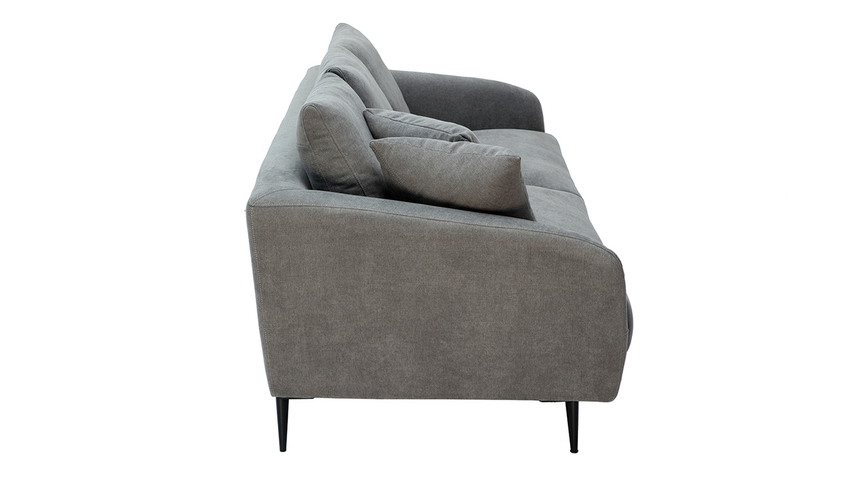 Canapé design 3 places en tissu effet velours gris JERRY