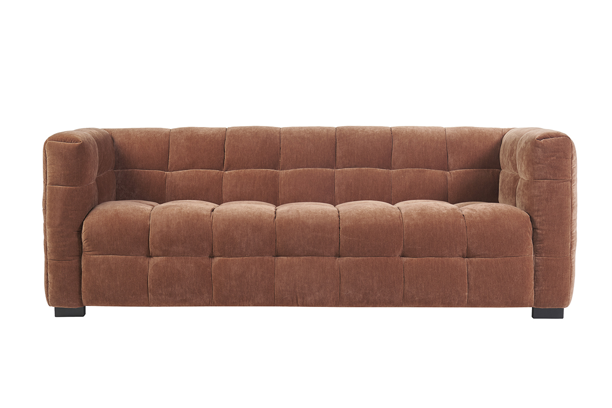Canap design 3 places en tissu effet velours terre brle CORTO